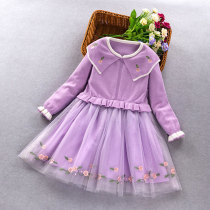 Girls dress autumn long sleeve sweater gauze skirt 2021 New style Korean children baby princess dress 9 years old 2
