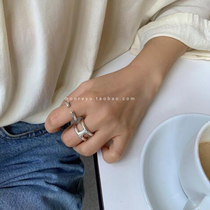 South Korea Dongdaemun Ins blogger homemade H-type adjustable opening ring 925 pure silver individuality brief Glossy Finish