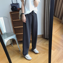 South Koreas new lean high waist tightness pants drawing rope Harun straight drum leather pants womens coveted broadlegged casual bundle of pants