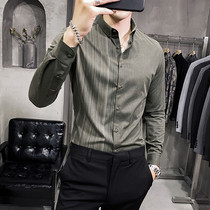 2021 Spring and Autumn Clothes English Mens Striped Casual Long Sleeve Shirt Slim Korean Fashion Fashion Shirt