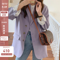 Purple blazer women Korean version 2021 autumn profile loose retro Joker oversize suit women top