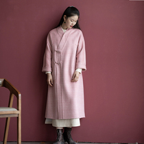 (Lilac knot) Original Rabbit velvet trench coat female medium long retro wool coat