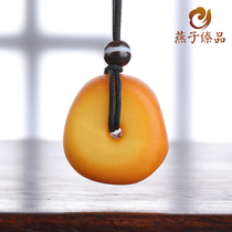 (Swallow Zhen Pin) 16 57g Natural Old Beeswax Cake Pendant Chicken Oil Yellow Amber Necklace for Men and Women