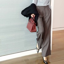 JOLIMENT hanging feeling Joker straight wide leg pants womens early summer thin waist trousers vertical pattern loose casual pants