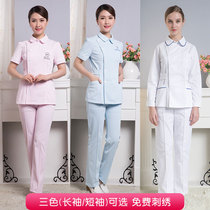 Nurse uniform short sleeve split suit female summer beauty salon doctor White coat overalls pink round neck doctor suit