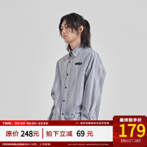 PCLP Hot Mark Striped Long Sleeve Shirt Country Tide Card Loose Casual Yuppie Handsome Shirt Jacket Man