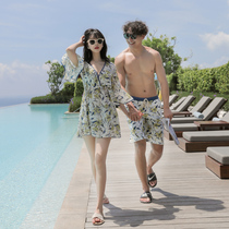 Couple swimsuit wedding holiday split flat angle skirt conservative thin belly cover arm steel support gathering swimsuit women