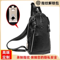 Mens earth chest bag messenger bag leather 2021 new trend brand fingerprint unlock bag fashion casual crocodile pattern shoulder bag