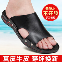 Slippers Mens 2022 New Summer Interior Lined Beach Shoes Soft Bottom Casual Outwear Genuine Leather Sandals Mens Shoes