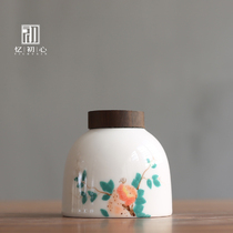 Remembering the beginner defied white porcelain ceramic tea leaf jars with painted under-colored household wood lid storage tea jar sealed storage tank