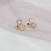 925 silver pin three love earrings female 2020 New Tide heart earrings simple small cat eye stone earrings