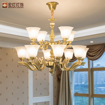 European-style copper chandelier duplex building chandelier hall lamp hall mid-building American living room atmospheric double chandelier
