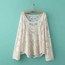 Korean version of loose long sleeve pullover lace blouse female hook flower hollow sunscreen outside summer gauze hollow coat tide