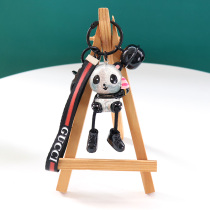 Hot sale creative foot hanging design cute cartoon panda pendant wrist strap doll small Bell keychain decoration