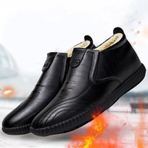 Mens leather shoes 2022 new trend winter cotton shoes plus heat in old and old dad casual man waterproof daily