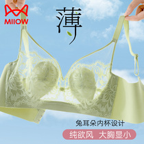 Cat peoples chest underwear with small breasted underwear Female collection Breast Poly-proof Anti-Drooping Lace No Steel Ring Bra Hood Summer Thin