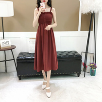 Spring and summer dress new Korean version of wild wooden ear edge pleated thin bandeau suspender mid-length doll chiffon skirt