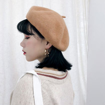 Beret female autumn and winter Korean version of the Japanese wild pumpkin hat Wool British Painter hat Literary retro octagonal hat