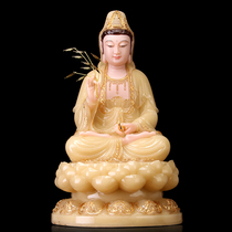 White marble Guanyin Buddha statue for Buddha desktop ornaments Huang Yu inlaid gold Guanyin Bodhisattva statue home dedicated to the three sages