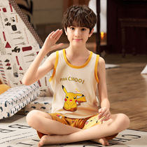 Pikachu Big Boys' Pajamas Pure Cotton Vest Kids Sleeveless Summer Thin Loose Home Clothing Sets