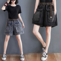 Denim Shorts Woman 2022 Summer Dress New Loose big size Slim Broadleg High Waist Pocket Fat Sister 100 lap pants