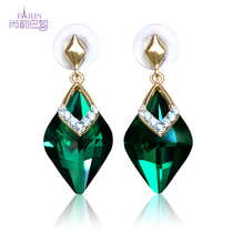 New Korean version long earrings 925 sterling silver needle hypoallergenic earrings green crystal earrings ladies platinum zircon earrings