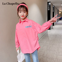 Lashabelle childrens dress long sleeve pure color shirt girl letter shirt CUHK child blouse 2022 spring autumn new
