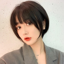 Wig female summer short from natural girl full head cover net red cute round face air bangs bobble wig cover