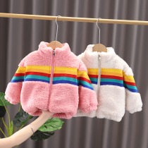 2021 new girls autumn coat foreign style small children womens autumn winter childrens clothing thick lamb wool sweater