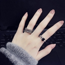 Light extravagant advanced sensuality Black Manau forefinger Retro 925 pure silver opening ring female niche design fashion personality