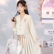 Sichuan Dai time: sue the White Heart National Wind Academy Sensation Fake Two Dress Cherry Blossom Embroidered in a Long Dress Code