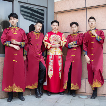 Chinese style best man clothes brothers troupe costume wedding funny Republic of China long shirt men's robe horse tuxedo dress Tang summer clothing