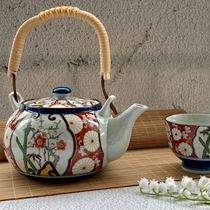 Japan imported Arita-yaki decal craft Brocade Pingan Cherry blossom beam tea set Gift box set Kung Fu tea set