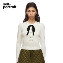 self-portrait sheer white bow tie crewneck pullover top