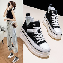 Hong Kong high-top canvas shoes thick-soled womens shoes increase the height of the wild cake wild boots 2021 spring new fashion boots