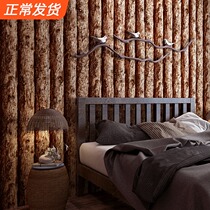 Imitation wood grain wallpaper 3D stereoscopic retro nostalgic solid wood log color simulation bark wood plank grain Chinese restaurant restaurant