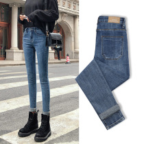 Velvet high-waisted jeans womens spring and Autumn season 2021 new Korean slim fit casual women pencil trousers