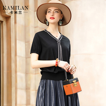KAMILAN 2021 new short-sleeved sweater womens short fashion all-match pullover