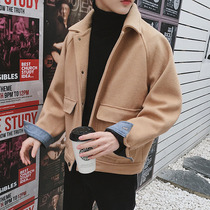 2020 Autumn new mens woolen coat Hong Kong style short woolen coat Korean trend ins trench coat