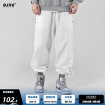 Autumn leisure drawstring plus velvet padded pants mens Tide brand loose Korean white sports trousers basketball tie pants