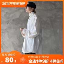 MRNEARLY autumn and winter thickened pure-color high-collar long-sleeved man oversize high street to build a heating insin bottom shirt