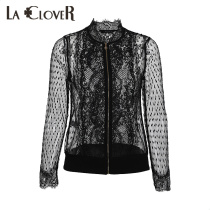 LACLOVER Langkavin Black Swan 2 series hollow lace thin casual womens jacket top LC81HN1