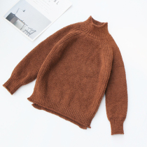 Girls dress new sweater pure color semi-high-collar knitting sweater in the big child Han Edition babys front coat