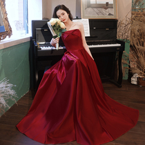 Toast suit Bride summer wedding sexy bandeau satin evening dress skirt female temperament high-end host performance suit