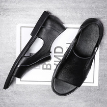 Tide brand sandals mens ins trend summer wear new Korean version of leather Joker personality casual Roman sandals