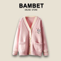 Italian BAMBET spring and autumn girls solid color sweater casual cardigan childrens knitwear fashion wild top