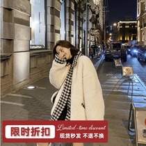 Xiaonian custom lazy West collar 2021 autumn and winter trend splicing thousand bird grid tweed thick lamb coat