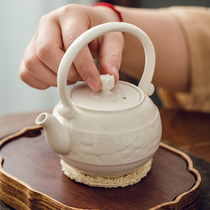 Soda glaze antique teapot ceramic lifting beam tea maker single pot Japanese retro white porcelain tea kettle cooking teapot