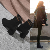 High-heeled Martin booties womens shoes 2021 new autumn autumn and winter models plus velvet thick heels wild fashion mid-heel winter shoes