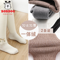 Girls leggings outside wear plus velvet thickening autumn and winter outside wear foreign style one foot fat baby childrens pantyhose